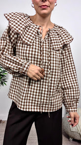 Blusa Vichy Cuello Marrón